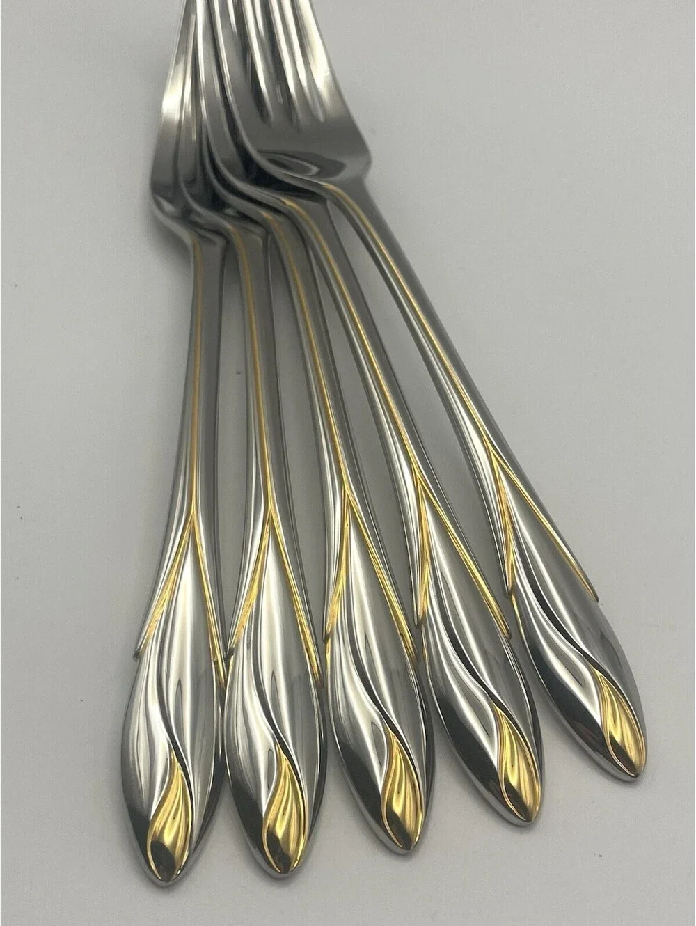 5- Yamazaki IRIS GOLD Stainless 18/8 Japan Salad Fork Lot ~ 6 7/8”